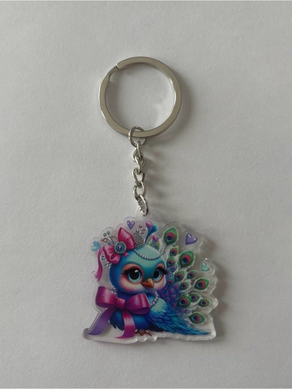 Peacock with Bow Keychain Charm